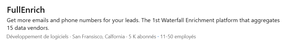 Tagline de FullEnrich sur leur page LinkedIn
